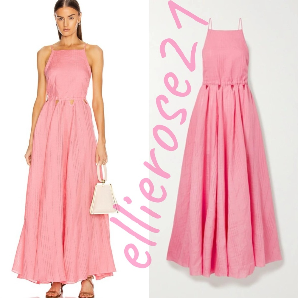 NWT Cult Gaia Bella Pink Linen Tie Up Cutout Open Back Maxi Dress S - Picture 6 of 14